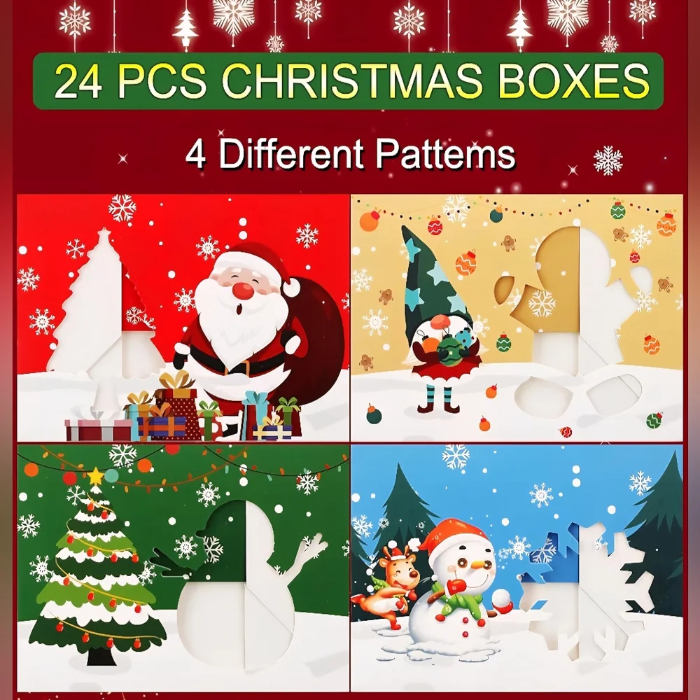 24PCS Christmas Cookie Boxes for Gift Giving,‎ with Window, for Mini Cake Pastry